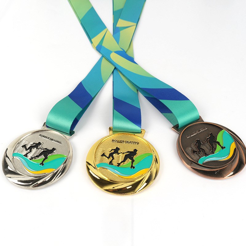 Medalla de metal listado de metal haciendo patinaje sobre ruedas oro y plata cobre juegos honor Gold Foil Medal Memorial
