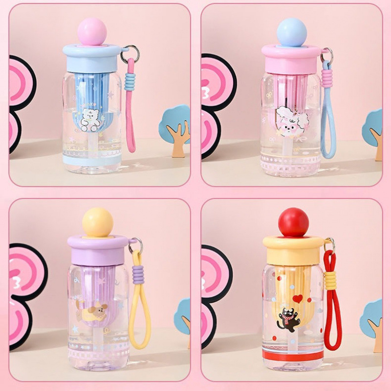 Neue Kinder-Trinkflasche aus Kunststoff (Modell 2026) für Mädchen, mit Tee- und Wassertrennung, Strohhalm, großem Fassungsvermögen, hochwertigem Cartoon-Motiv, ideal für Schülerinnen._voghion.com