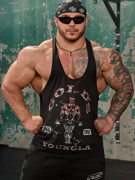 Youngla Co-Branded Gold's New Summer Men's Vest Jogger Sports Fitness Cotton Slim Vest