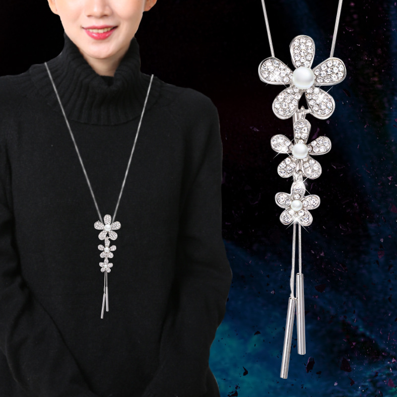 Otoño e invierno blanco perla flor suéter Cadena de alto grado de las mujeres todo partido moda todo partido ropa personalizada accesorios al por mayor image 5