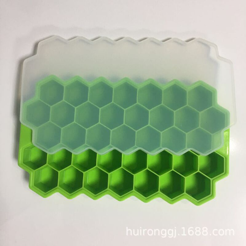 蓋付きの創造的なハニカムシリコン製製氷皿、厚みのある37グリッドハニカム積み重ね可能なDIYアイスキューブ型の在庫多数|undefined
