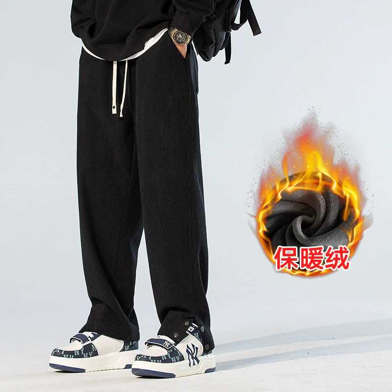 Спортивные штаны на флисовой подкладке Мужские 2023 Новые осенне-зимние модные брендовые повседневные брюки Прямые широкие спортивные мужские брюки Свободные брюки