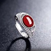 Retro emerald ruby one size silver ring, agate accessory