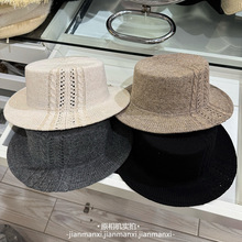 老钱风日系镂空帽子女秋冬时尚保暖平顶针织帽显脸小气质纯色礼帽