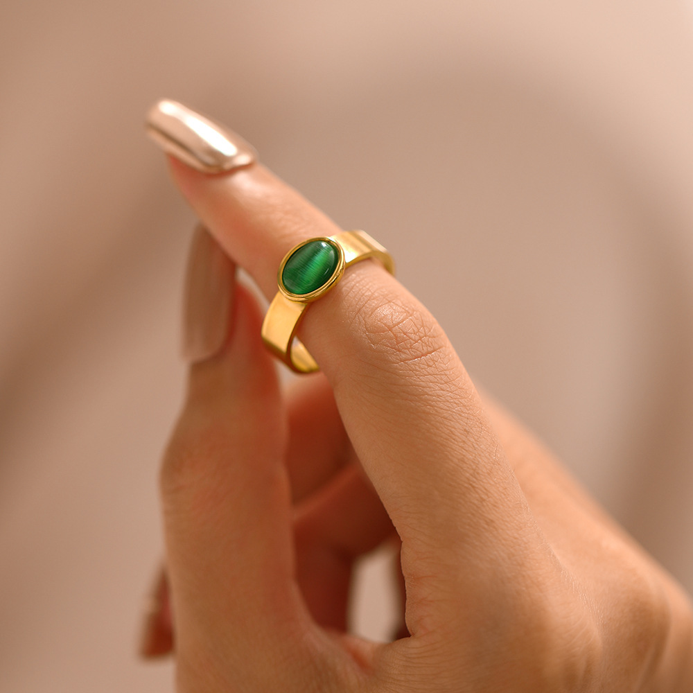 Elegant Oval Stainless Steel Plating Opal Open Ring