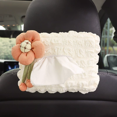 Car tissue box/set Simple Hanging Car Tissue Box - dark-orange-blossom-rice-puff-tissue-box