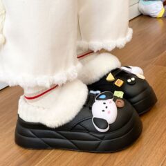 情侣居家加绒防滑棉拖鞋女款包跟学生保暖宿舍外穿防滑踩屎感包头