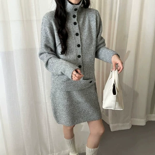 源头工厂针织毛衣开衫套装女欧美跨境秋冬新款宽松针织包臀裙