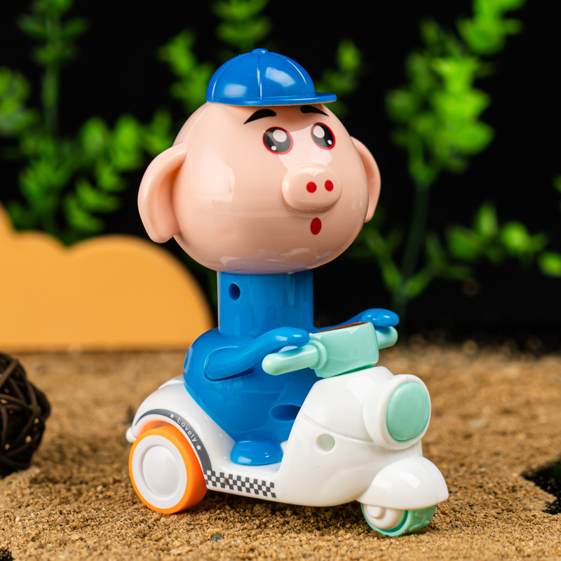 Presione pollos perros cerdos ganado panda dibujos animados inercia retroalimentación motocicleta juguetes para niños estand de suministro al por mayor pato amarillo