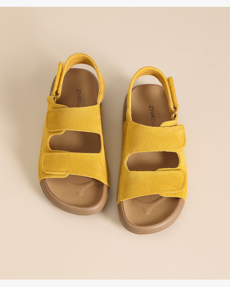 Dép Birkenstock nữ đế bằng quai chữ V dán Velcro, dép thời trang mùa hè đi biển — IL02 màu vàng chi tiết 23