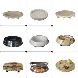 大理石石材果盘客厅茶几收纳盘黄洞石感装饰收纳盘酒店大堂