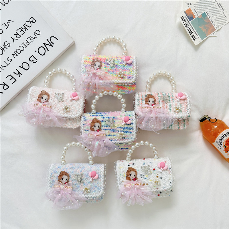 Bolso DE LOS NIÑOS 2024 nuevas Chicas lindas bolsa de mensajero princesa occidental accesorios bolsa Chanel estilo perla cadena bolsa