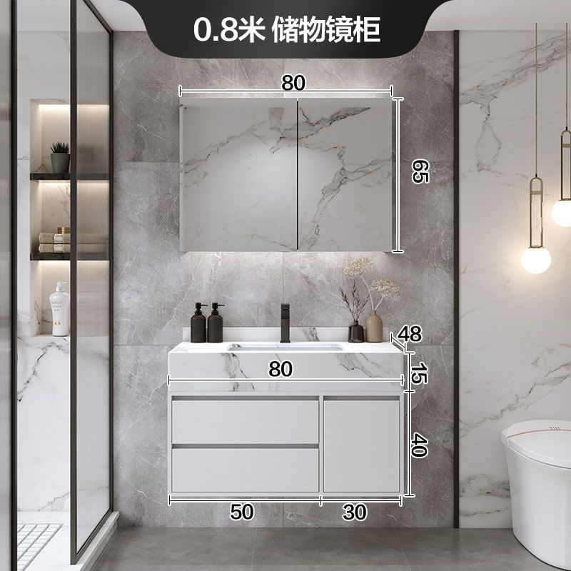 Armario de espejo de almacenamiento ordinario-lavabo de cerámica de placa de roca de 80CM