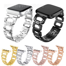 适用Apple iwatch567手表D字扣镶钻表带不锈钢女士手链水晶表带