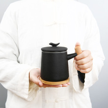 马克杯黑陶大容量办公杯家用喝水杯泡茶杯带盖过滤茶水分离杯
