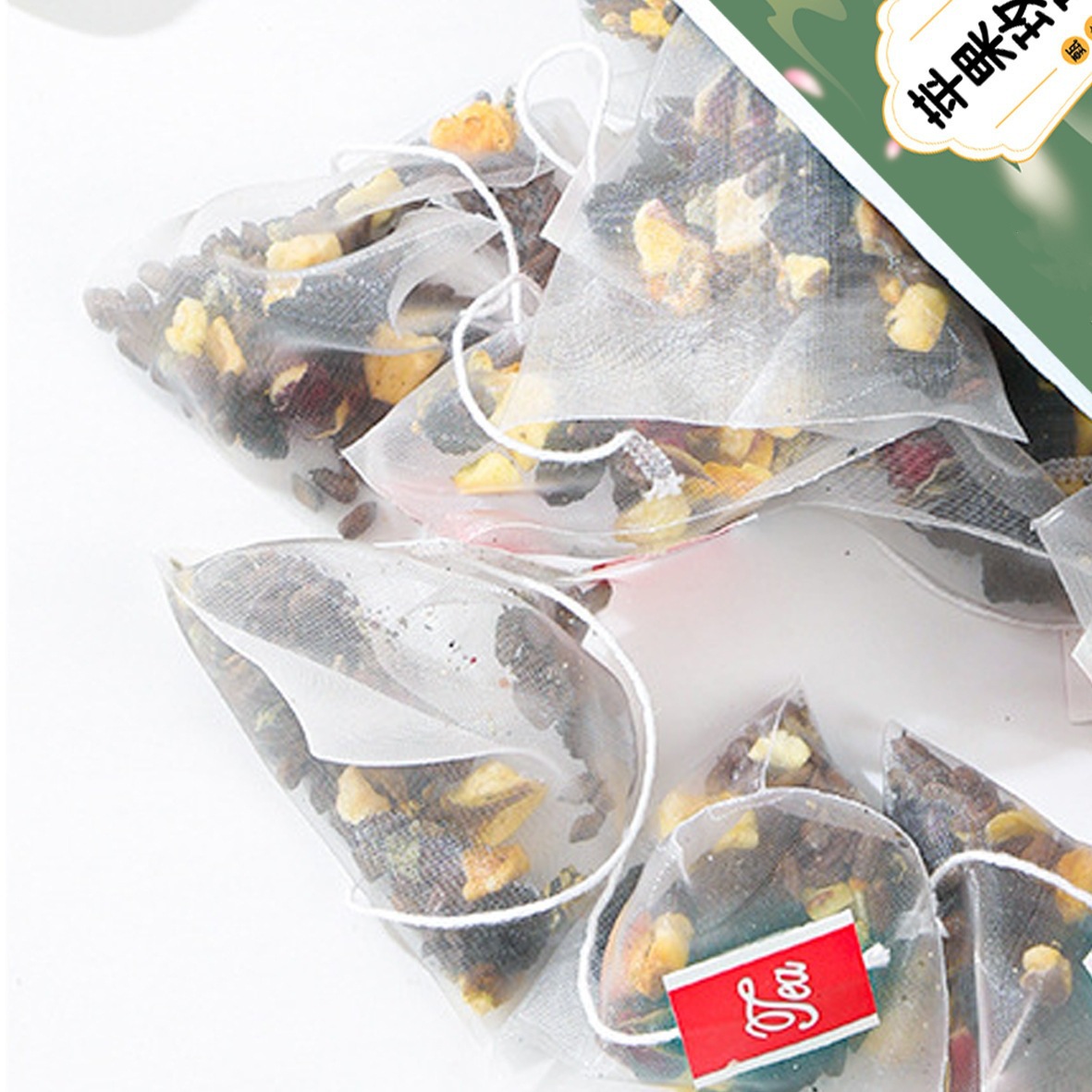 Apple Rose Lotus Leaf Tea Blend Triangle Bags with Mulberry Cassia Seed Herbal Fruit Tea 75g in use