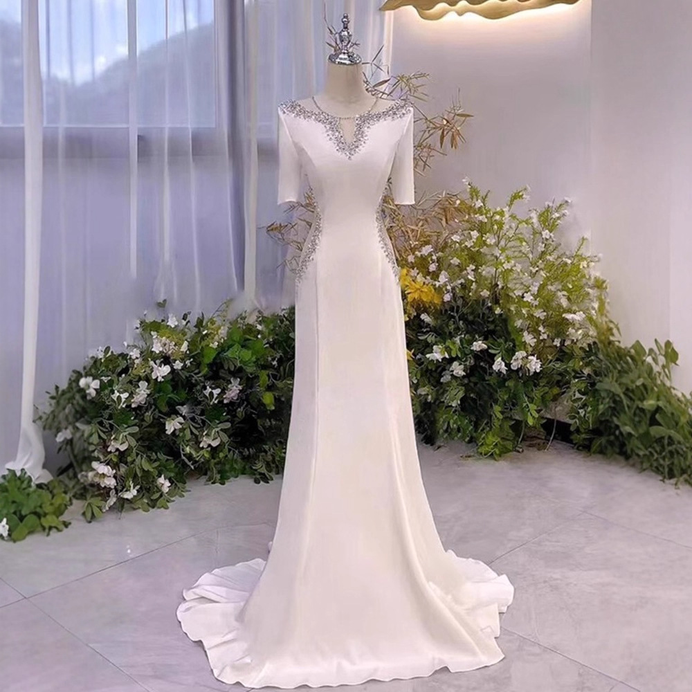 Hostess Evening Dress for Women, Niche White Performance Dress for Vocal Solo Performances, Conductor's Long Dress, Dignified and Elegant