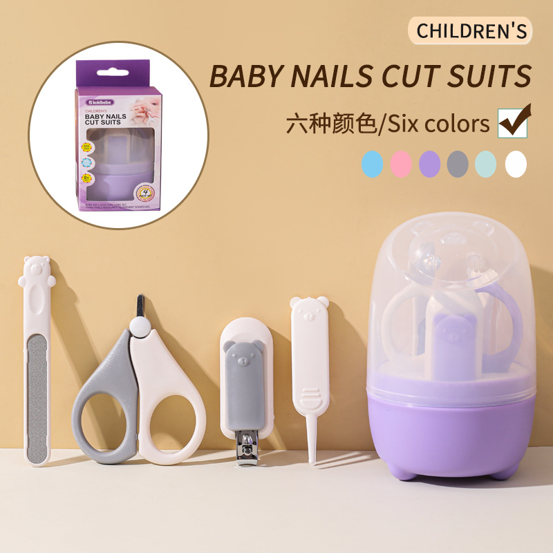 Cross-Border Supply of Baby Nail Clippers Four-Piece Set, Baby Nail Clippers and Nail Files, Children's Stainless Steel Nail Clippers