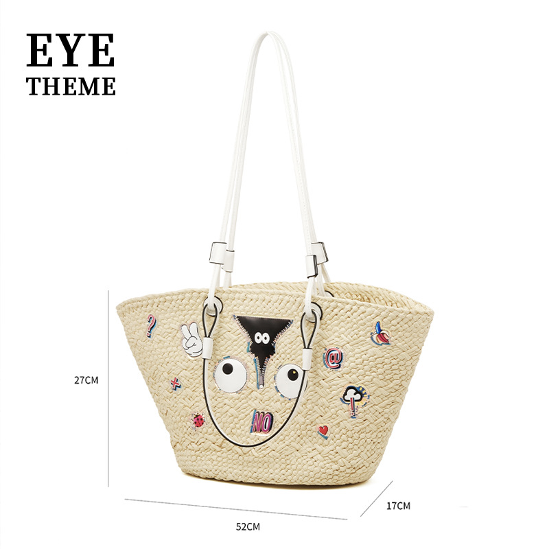 Bolsas de almacenamiento de gran capacidad de tela de paja personalidad de moda bolsas de impresión de dibujos animados en bolsas 2826 #