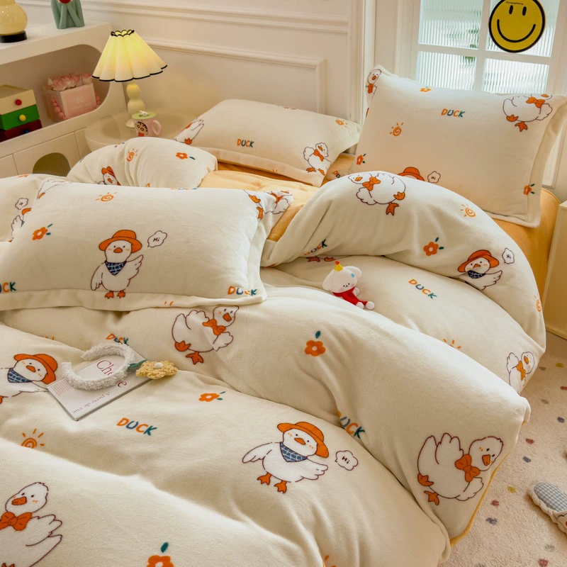 Demi-season velvet warm jeans, children's set, fleece fitted sheet, keep warm fleece duvet cover, 4 piece set, 3 piece set