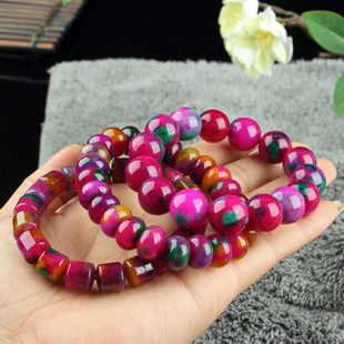 Yunnan Colorful Jade Bracelet Red and Green Treasure Beads Abacus Single Circle Bracelet Oil Painting Stone Men and Women Couple Bracelet Wholesale