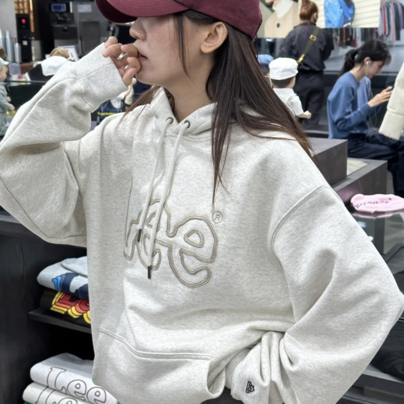 スポット韓国リー文字刺繍フード付きスウェットシャツ男性と女性のための春と秋のカジュアル多用途フード付きスウェットシャツジャケット|undefined