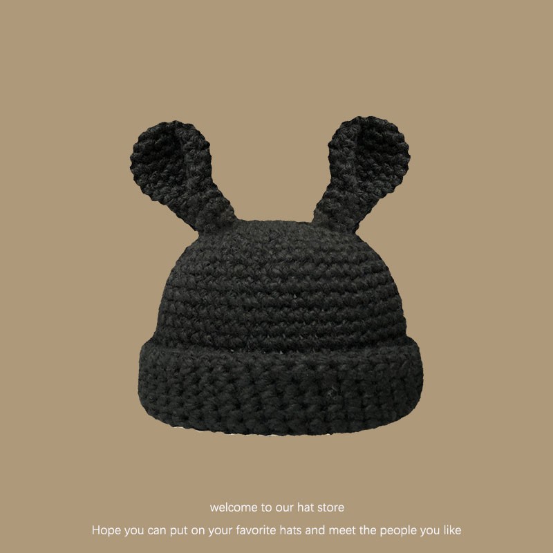New Korean Handmade Thick Needle Cute Girl Sweet and Cute Rabbit Ear Knitted Hat for Women in Autumn and Winter Versatile Warm Knitted Hat_voghion.com