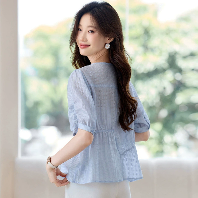 Женские летние французские элегантные рубашки-топы 2025, свободные, короткие рукава, новая женская мода больших размеров
