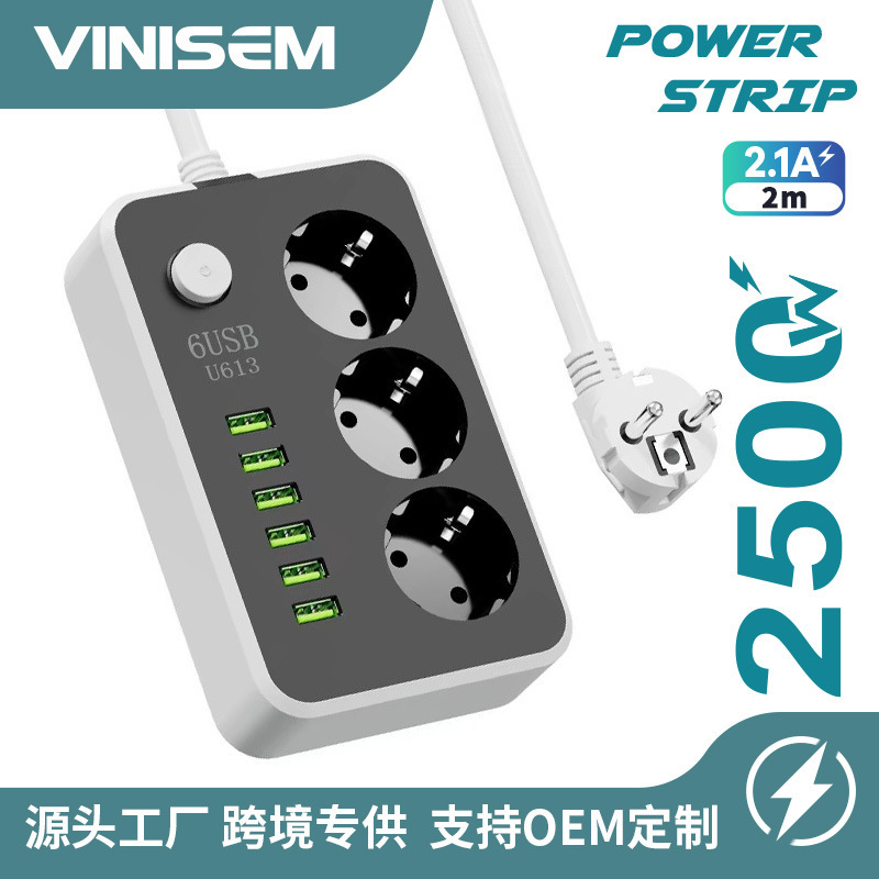 Comercio exterior 6USB enchufe estándar europeo tablero de conexión de línea doméstica multipuerto tipo-C carga transfronteriza exclusiva