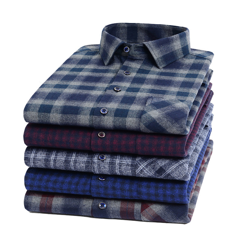 Khmer Brushed Plaid Long-Sleeved Shirt Spring and Autumn Men's Cardigan Dad Wear Men's Casual Versatile Shirt Outer Wear Khmer Brushed Plaid Long-Sleeved Shirt Spring and Autumn Men's Cardigan Dad Wear Men's Casual Versatile Shirt Outer Wear