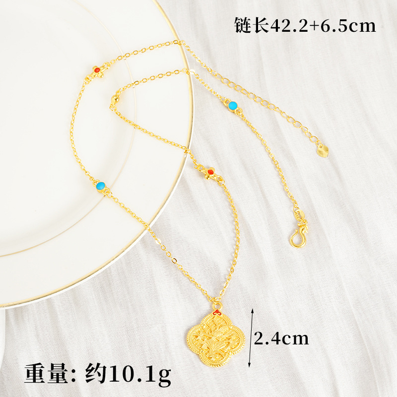 Nueva pulsera de oro de arena china, esmalte, collar de flores de cuatro hojas