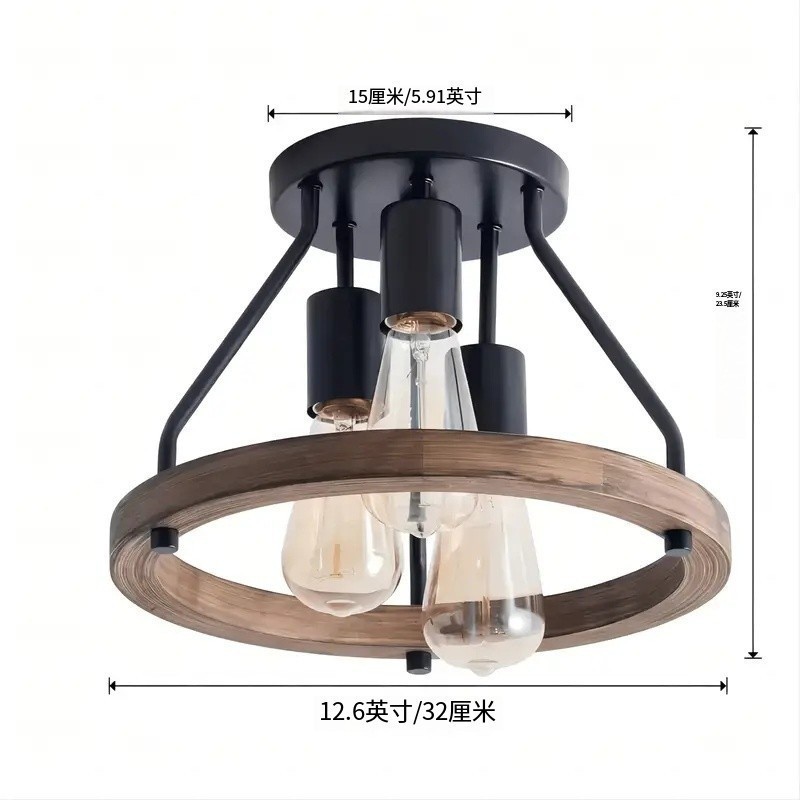 Amazon retro estilo industrial techo de madera maciza personalidad creativa sala de estar dormitorio pasillo luz de techo protector de ojos