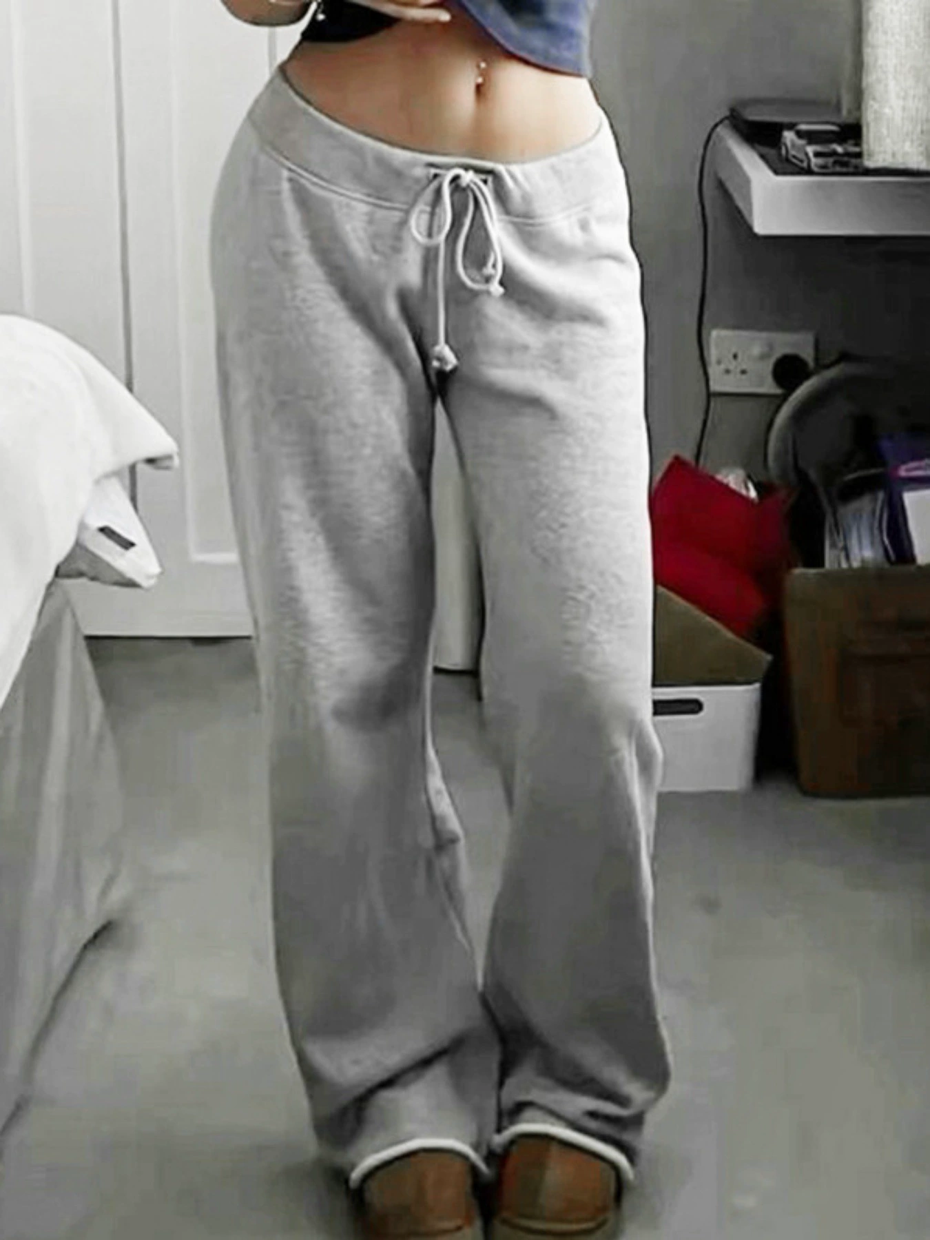 Wide-Leg Sweatpants, Solid Color Drawstring, Relaxed Casual Fit, Sizes S–L
