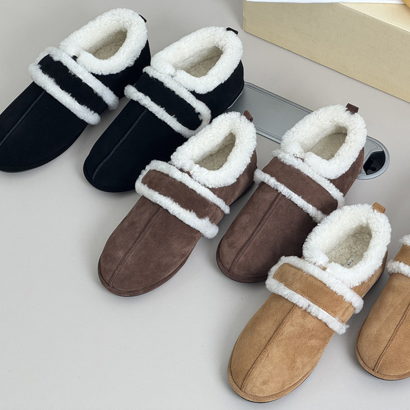2025 Autumn and Winter Retro Suede Thick-Soled Fur All-In-One Fur Shoes Flats-Soled Slip-On Warm Snow Boots Women's Cotton Shoes