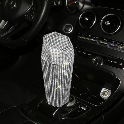Car-mounted diamond trash can car storage bucket car storage box bag hanging special creative car cute (Car storage bag/box) - trash-bin-white-drill