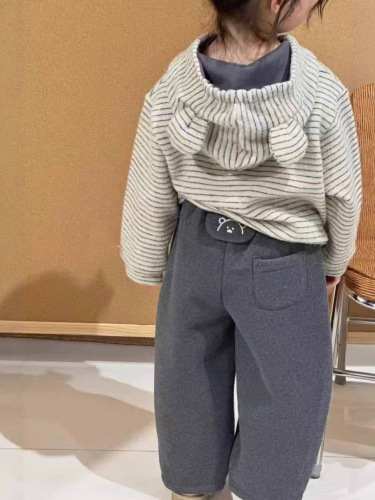 Cute Little Girl Bear Ears Sweat Suit Set Autumn Korean Style Girls' Children Fashion Striped Top Comfort Scythe Pants