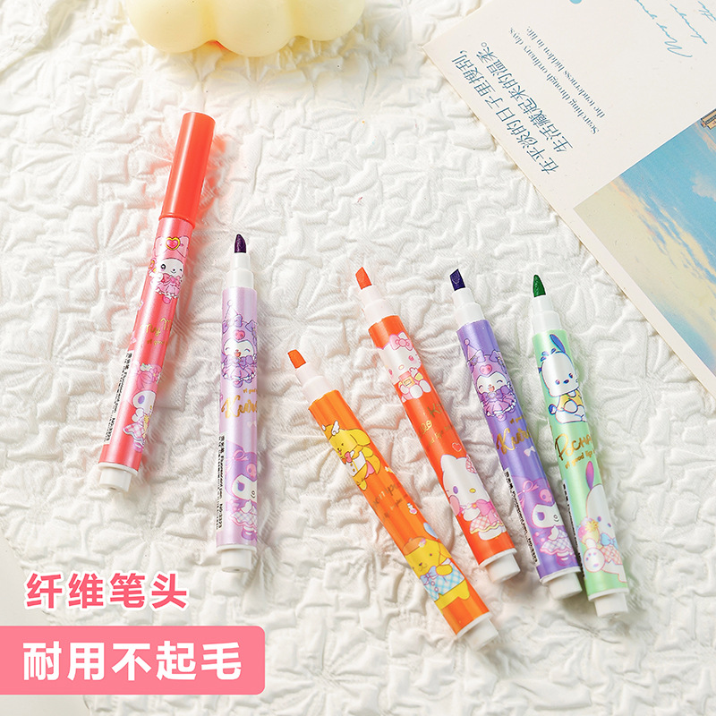 12 colores de dibujos animados bolsillo de resaltos lindos de alto valor de color protector de ojos color bolígrafo de cuentas de mano de los estudiantes marcadores clave