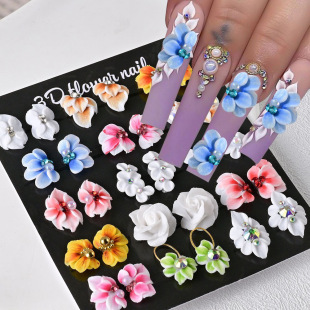 30 pieces of nail ornaments gradient vignette three-dimensional relief flower resin nail accessories pearl diamond diy ornaments