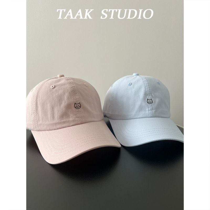 Pink Cute Kitten Baseball Cap Children's Spring Japanese All-match Ins Cartoon Embroidered Cap Summer Korean Style