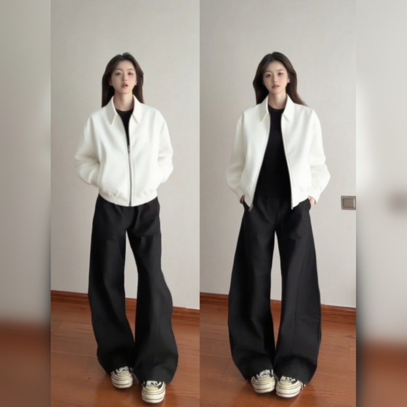 白色短款夹克外套女款秋季2025新款早秋薄款美式正肩高智韩系穿搭|undefined