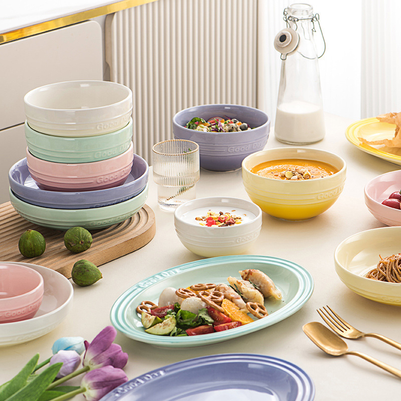 Gradient Color Dazzling Bowl and Plate Set with High Aesthetic Value and Premium Feel, Dopamine Rice Bowl, Deep Plate, Soup Bowl, Fish Plate, Housewarming Gift Gradient Color Dazzling Bowl and Plate Set with High Aesthetic Value and Premium Feel, Dopamine Rice Bowl, Deep Plate, Soup Bowl, Fish Plate, Housewarming Gift
