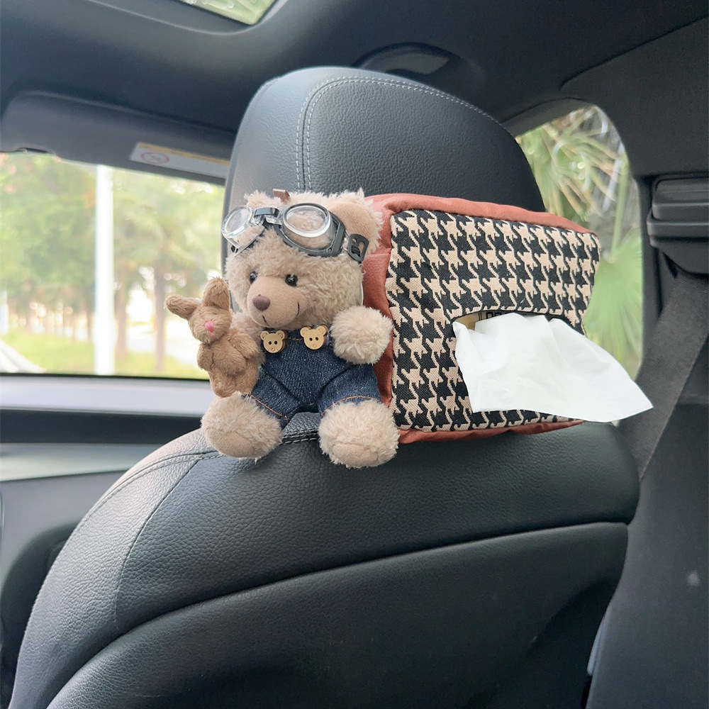 Cubierta de papel de dibujo trasero del asiento del automóvil Caja de pañuelos de moda Coche multifuncional colgante bolsa de papel femenino lindo dibujos animados suministros para automóviles
