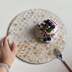 American-style woven circular shell creative storage home living room coffee Western dining tray light luxury retro round tray