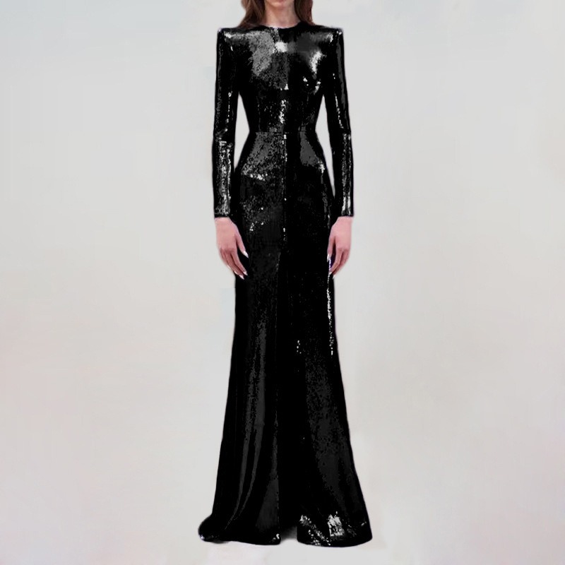 High-End Sequined 2026 New Style European and American Socialite Runway Show Banquet Front-Slit Mermaid Floor-Length Evening Gown Dress
