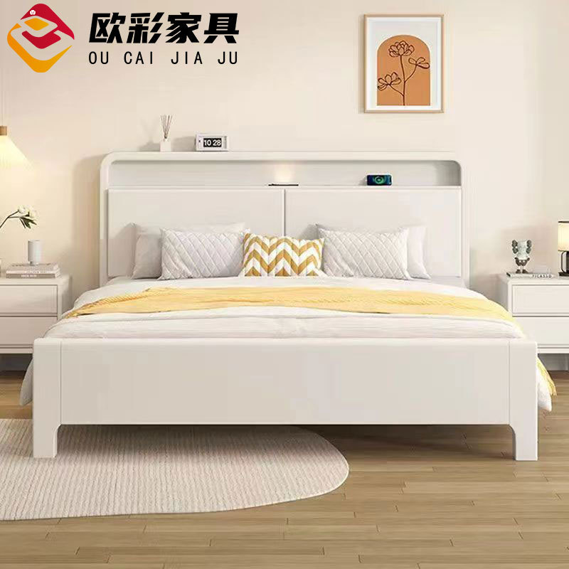 北欧实木床白色床头1.2米现代简约主卧1.8m双人床1.5轻奢型储物床