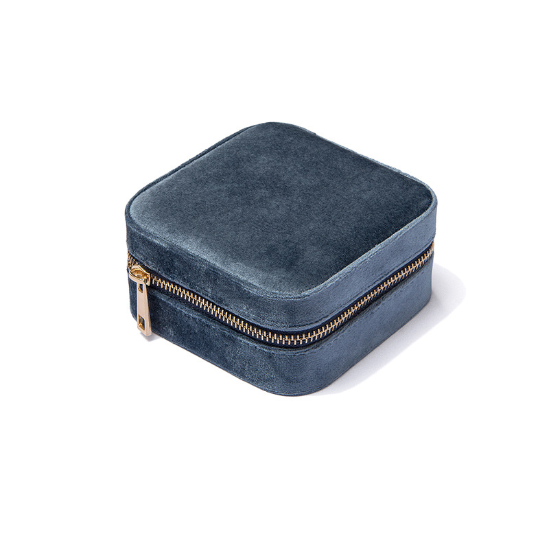 En stock pequeño portátil de una sola capa de franela de cremallera caja de joyería de viaje collar anillo caja de almacenamiento bolsa de joyería