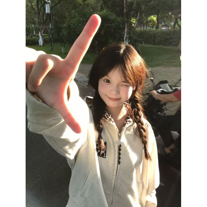 美式复古小恶魔豹纹贴布连帽外套女2025秋冬新款设计感高街帽衫潮|undefined