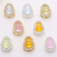 保色14K包金葫芦隔珠戒面镶嵌玉石通孔配饰  水晶diy手串饰品配件