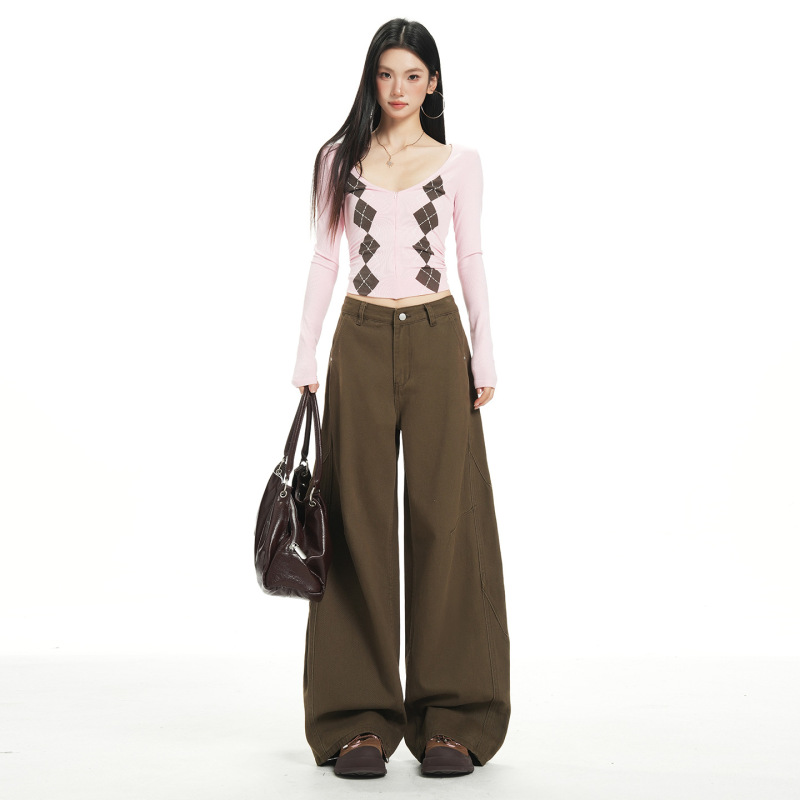 Comfortable and Stylish Brown High-Waisted Wide-Leg Jeans for Women, 2026 Loose American-Style Straight-Leg Floor-Length Pants