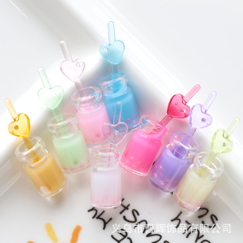 Luminous with Hanging Hole Pearl Milk Tea Love Suction Cup DIY Keychain Mobile Phone Chain Pendant Handmade Material